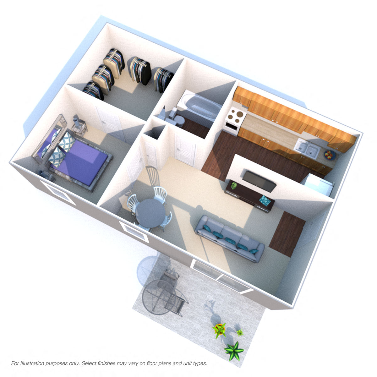 Floor plan for 1 bed, 1 bath, 526 sqft
